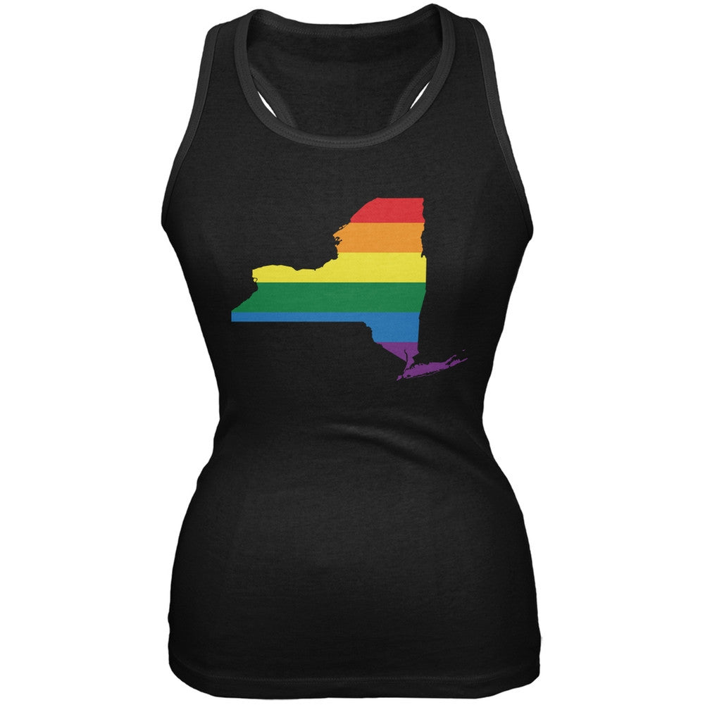 New York LGBT Lesbian Pride Rainbow Black Juniors Soft Tank Top Juniors Tank Tops Old Glory 2XL Black 