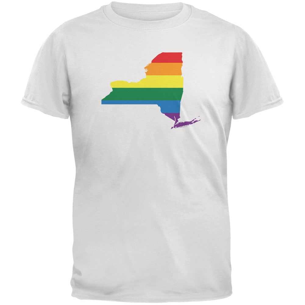 New York LGBT Gay Pride Rainbow White Adult T-Shirt Men's T-Shirts Old Glory 2XL White 