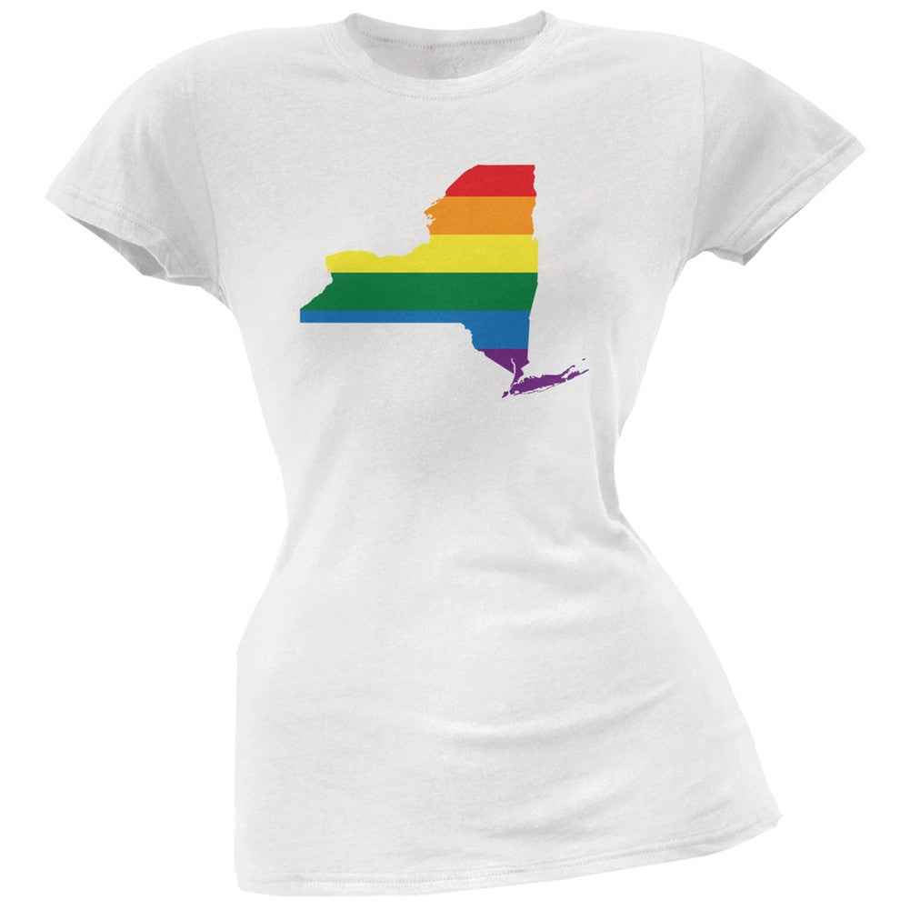 New York LGBT Lesbian Pride Rainbow White Juniors Soft T-Shirt Juniors T-Shirts Old Glory 2XL White 