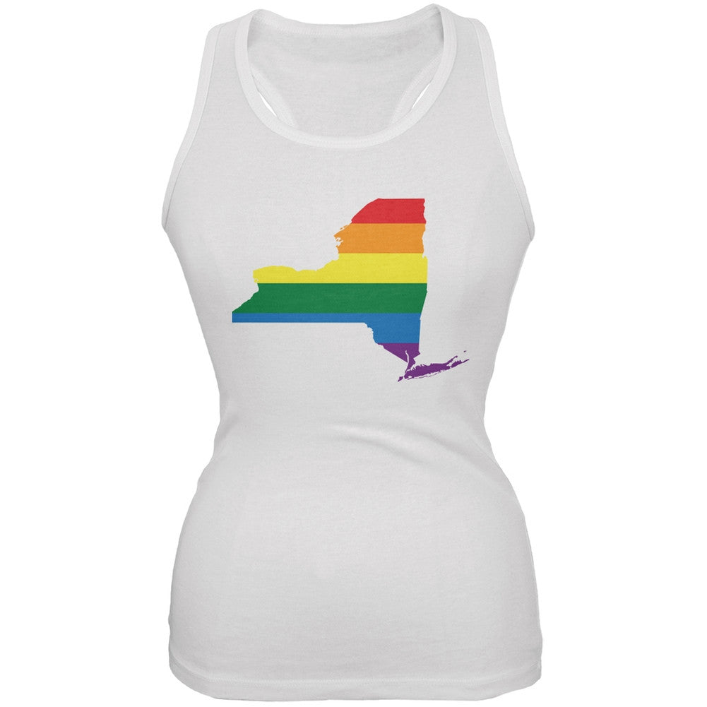 New York LGBT Lesbian Pride Rainbow White Juniors Soft Tank Top Juniors Tank Tops Old Glory 2XL White 