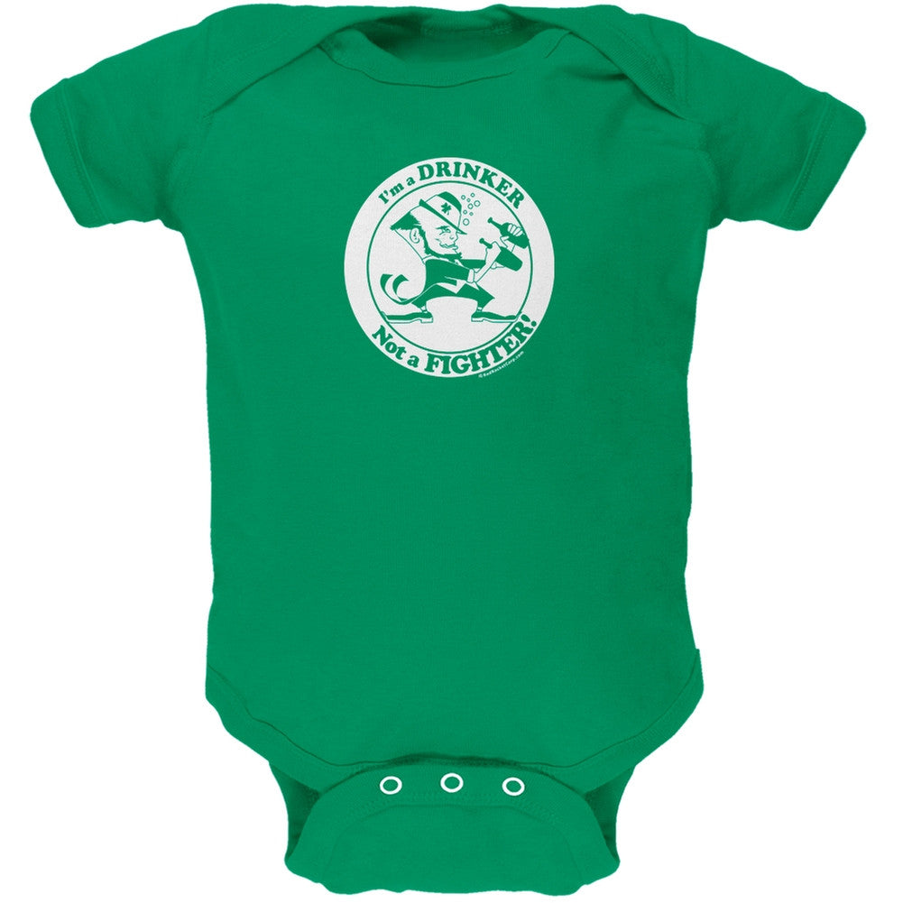 St. Patricks Day - Drinker Not A Fighter Green Soft Baby One Piece Baby One Piece Old Glory   