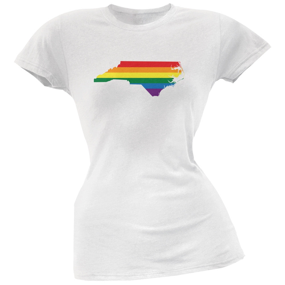 North Carolina LGBT Lesbian Pride Rainbow White Juniors Soft T-Shirt Juniors T-Shirts Old Glory 2XL White 