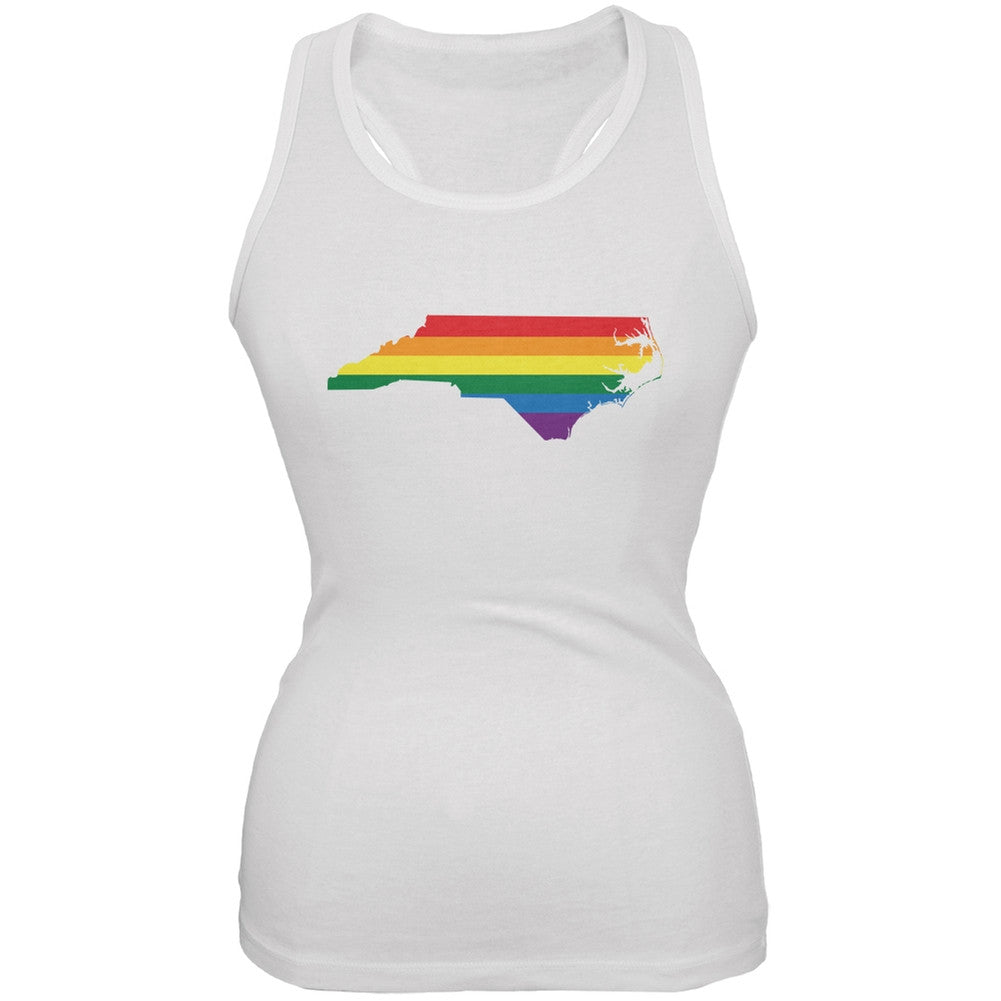 North Carolina LGBT Lesbian Pride Rainbow White Juniors Soft Tank Top Juniors Tank Tops Old Glory 2XL White 