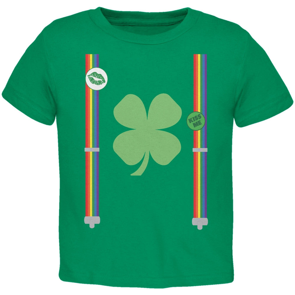 St. Patricks Day - Rainbow Suspenders Kelly Green Toddler T-Shirt Toddler T-Shirts Old Glory   