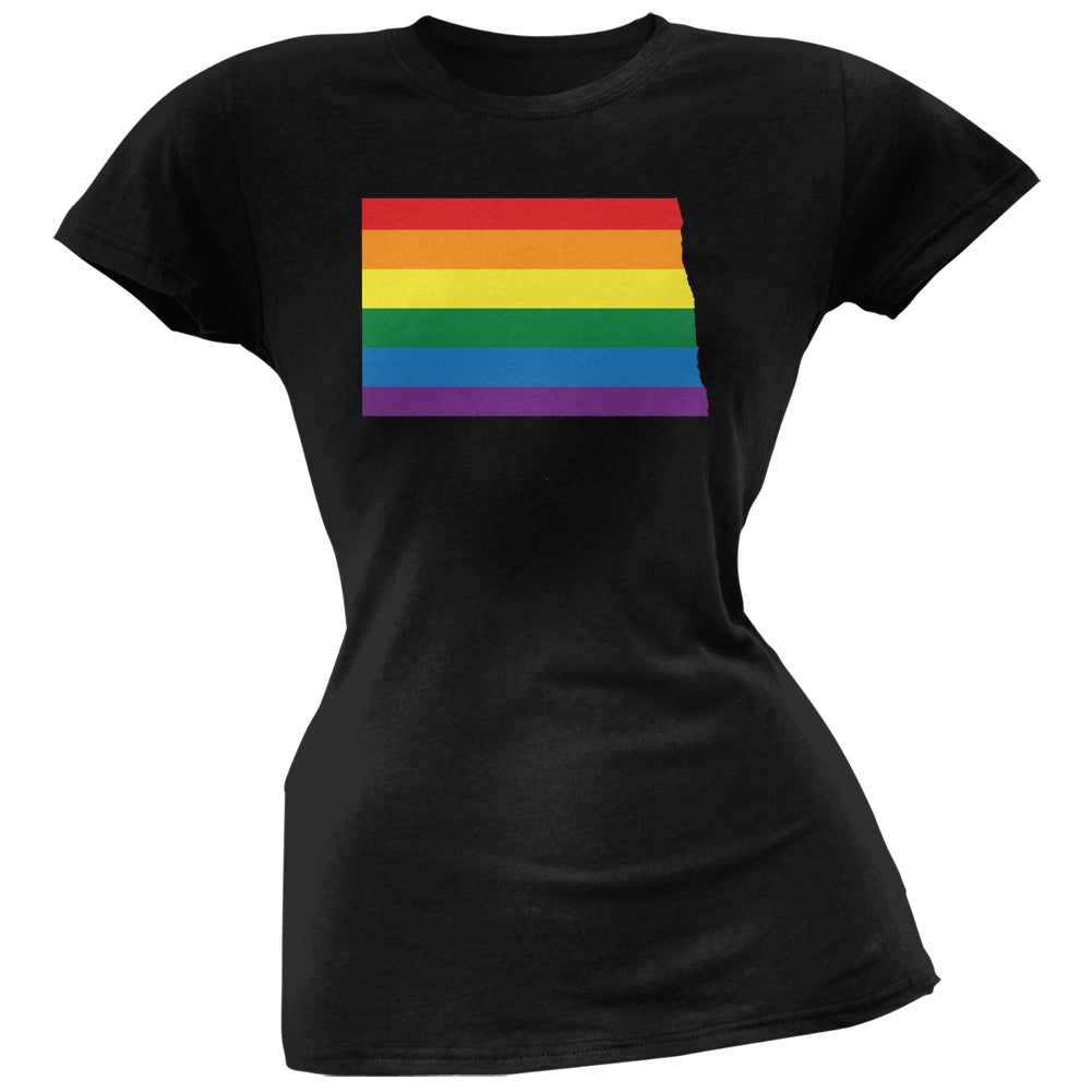 North Dakota LGBT Lesbian Pride Rainbow Black Juniors Soft T-Shirt Juniors T-Shirts LGBT 2XL Black 