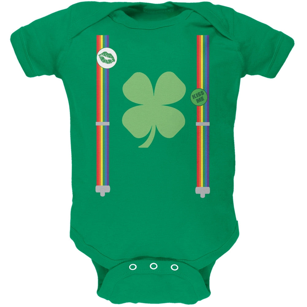 St. Patricks Day - Rainbow Suspenders Kelly Green Soft Baby One Piece Baby One Piece Old Glory   