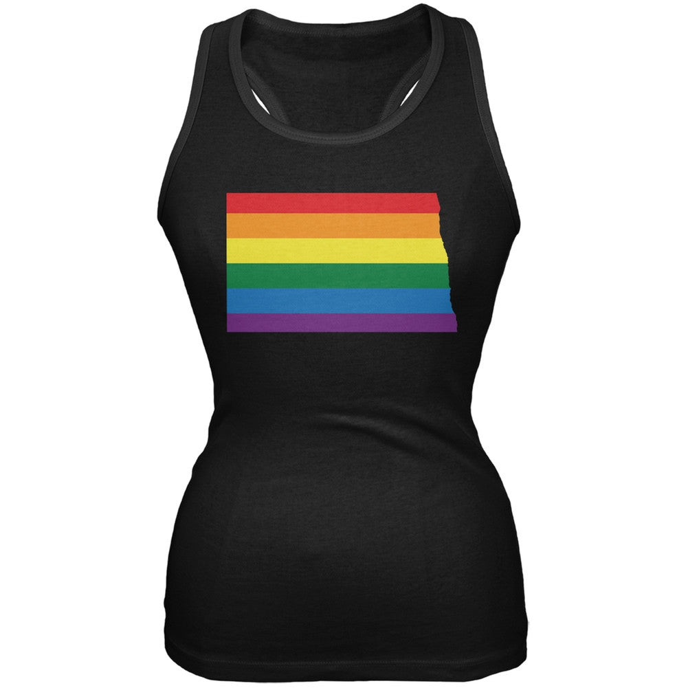 North Dakota LGBT Lesbian Pride Rainbow Black Juniors Soft Tank Top Juniors Tank Tops Old Glory 2XL Black 