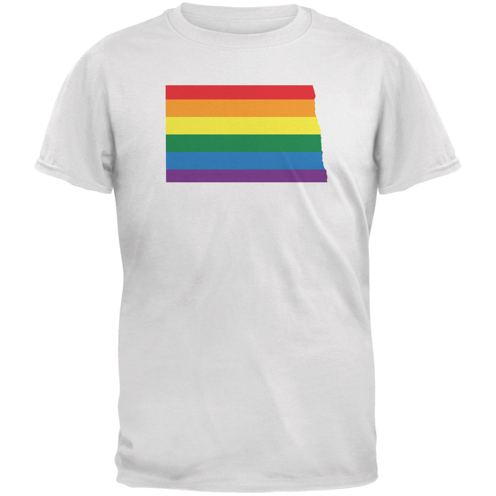 North Dakota LGBT Gay Pride Rainbow White Adult T-Shirt Men's T-Shirts LGBT 2XL White 