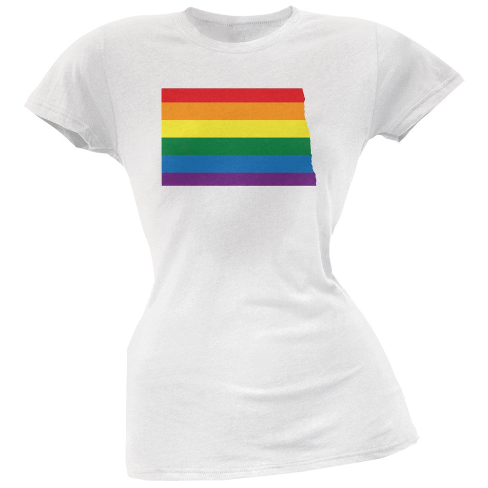 North Dakota LGBT Lesbian Pride Rainbow White Juniors Soft T-Shirt Juniors T-Shirts Old Glory 2XL White 