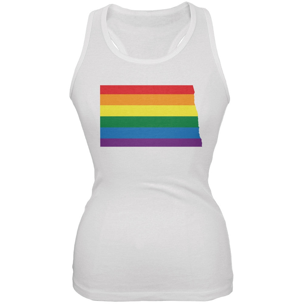 North Dakota LGBT Lesbian Pride Rainbow White Juniors Soft Tank Top Juniors Tank Tops Old Glory 2XL White 