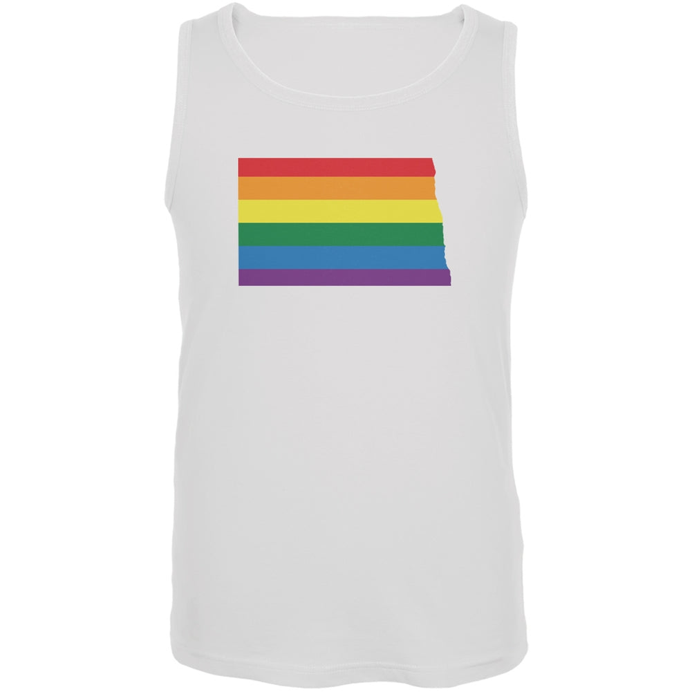 North Dakota LGBT Gay Pride Rainbow White Adult Tank Top Men's Tank Tops Old Glory 2XL White 