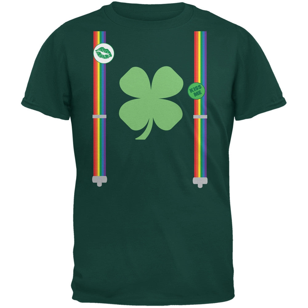 St. Patricks Day - Rainbow Suspenders Forest Green Adult T-Shirt Men's T-Shirts Old Glory   