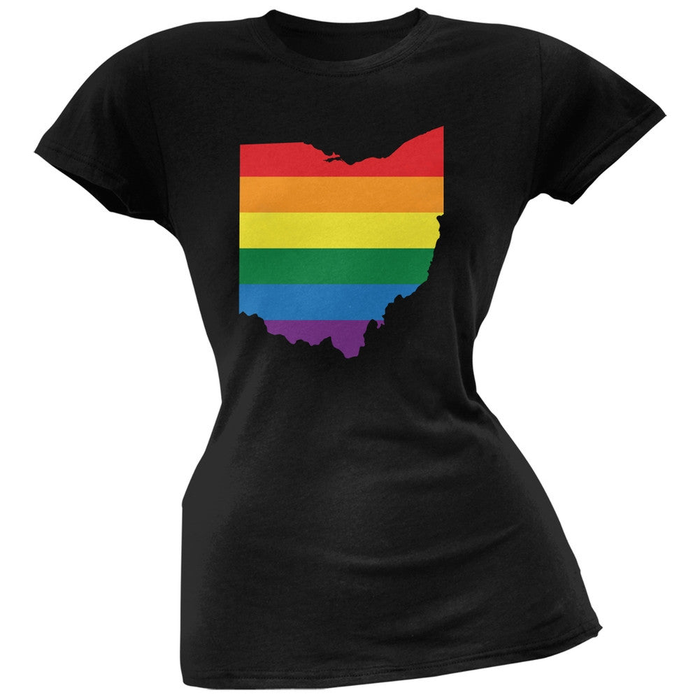 Ohio LGBT Lesbian Pride Rainbow Black Juniors Soft T-Shirt Juniors T-Shirts Old Glory 2XL Black 