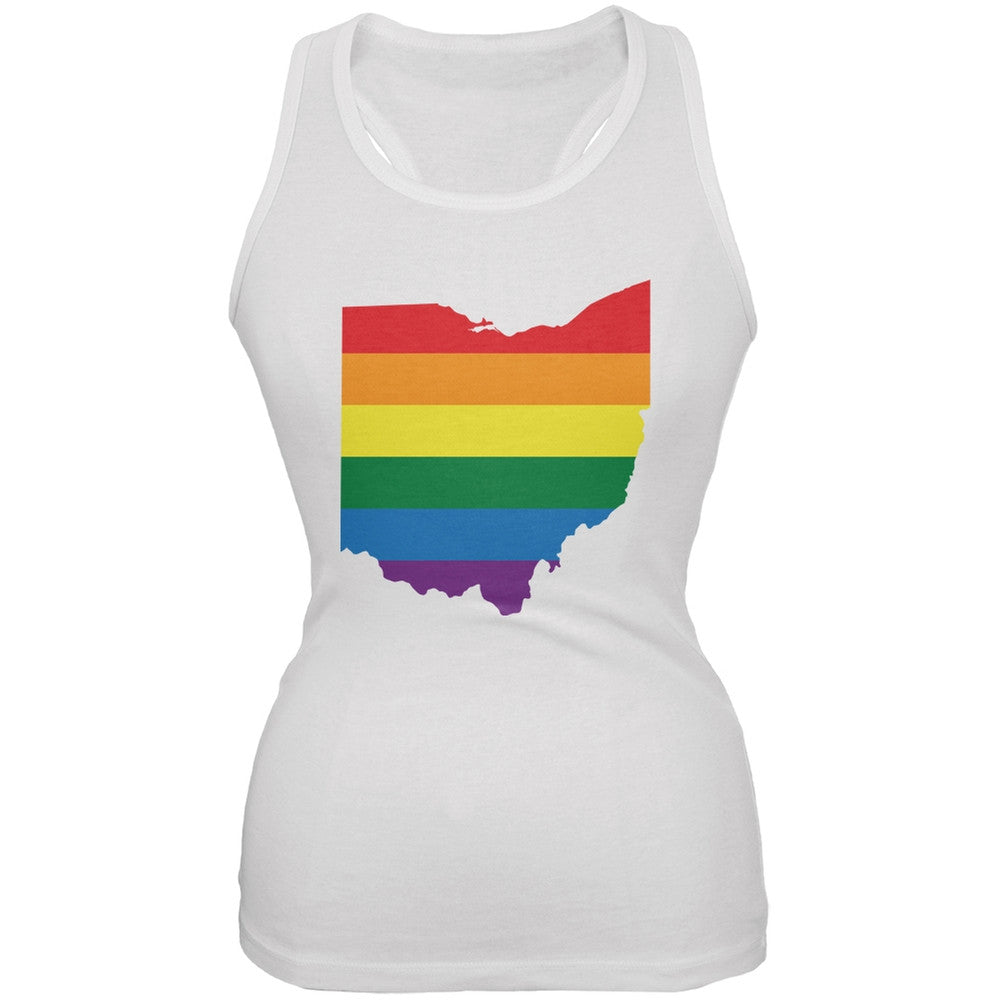 Ohio LGBT Lesbian Pride Rainbow White Juniors Soft Tank Top Juniors Tank Tops Old Glory 2XL White 