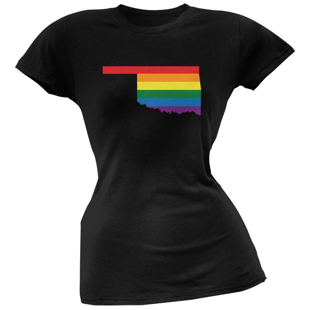 Oklahoma LGBT Lesbian Pride Rainbow Black Juniors Soft T-Shirt Juniors T-Shirts Old Glory 2XL Black 