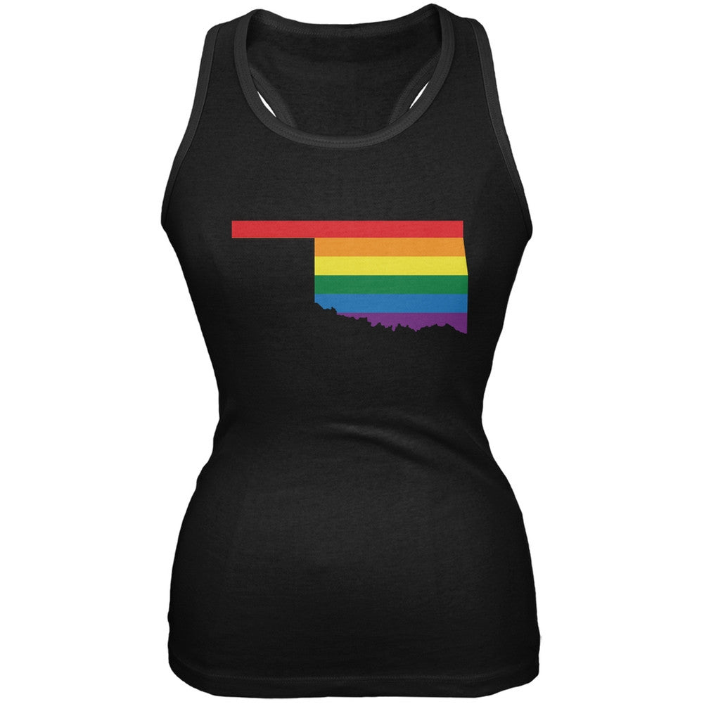 Oklahoma LGBT Lesbian Pride Rainbow Black Juniors Soft Tank Top Juniors Tank Tops Old Glory 2XL Black 