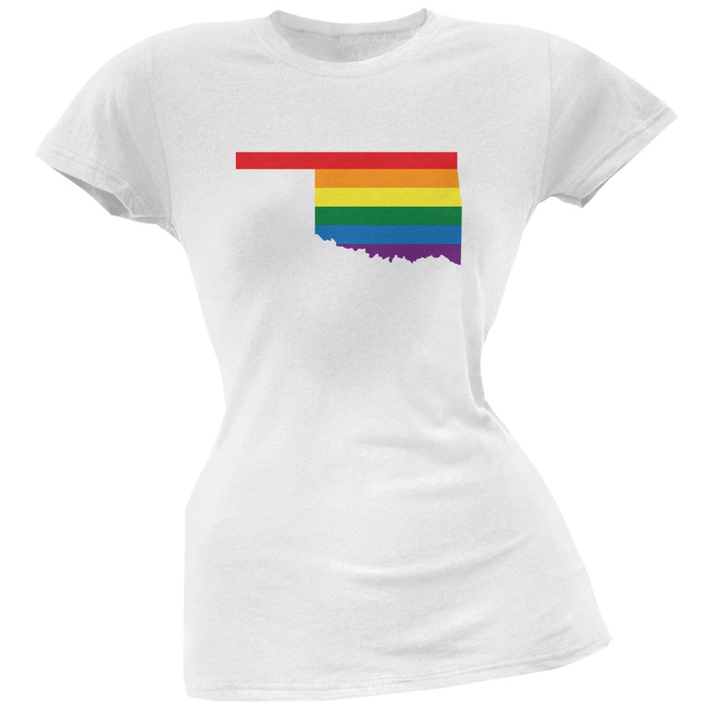 Oklahoma LGBT Lesbian Pride Rainbow White Juniors Soft T-Shirt Juniors T-Shirts Old Glory 2XL White 