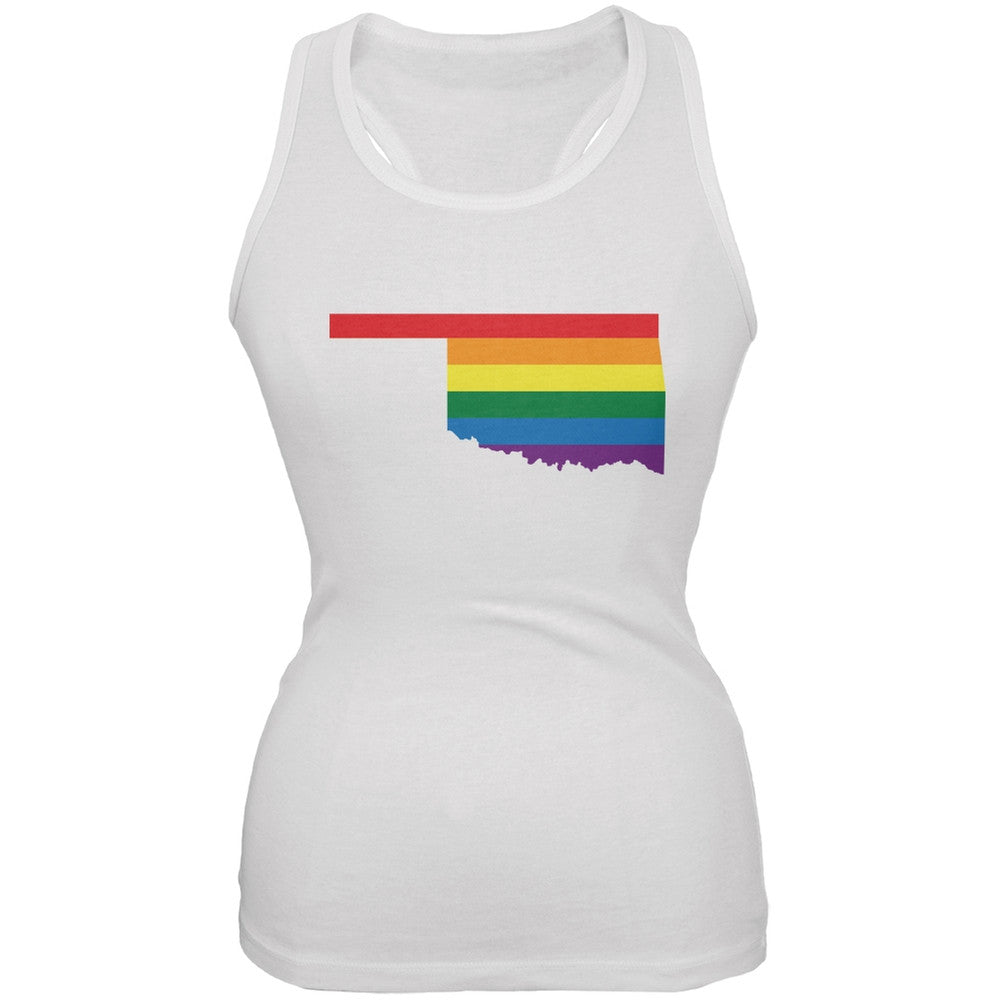 Oklahoma LGBT Lesbian Pride Rainbow White Juniors Soft Tank Top Juniors Tank Tops Old Glory 2XL White 