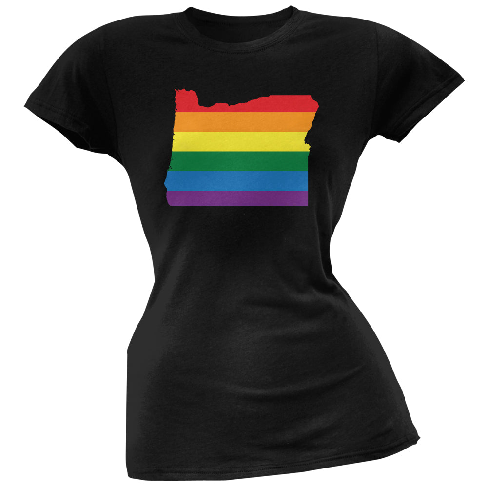 Oregon LGBT Lesbian Pride Rainbow Black Juniors Soft T-Shirt Juniors T-Shirts LGBT 2XL Black 