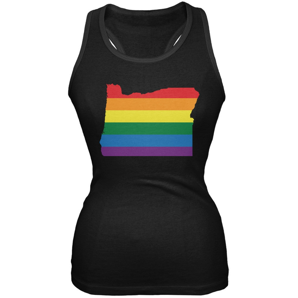 Oregon LGBT Lesbian Pride Rainbow Black Juniors Soft Tank Top Juniors Tank Tops Old Glory 2XL Black 