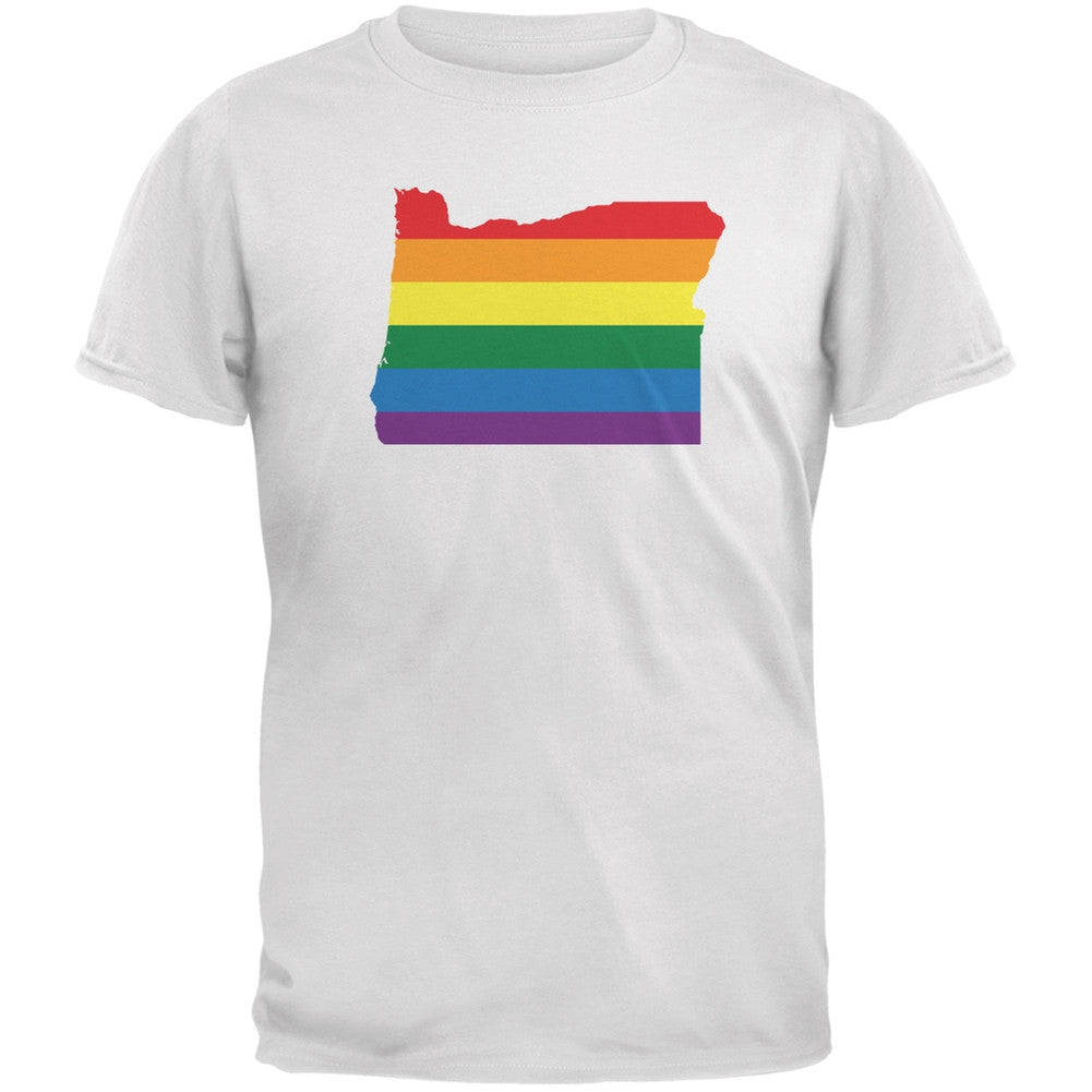 Oregon LGBT Gay Pride Rainbow White Adult T-Shirt Men's T-Shirts Old Glory 2XL White 