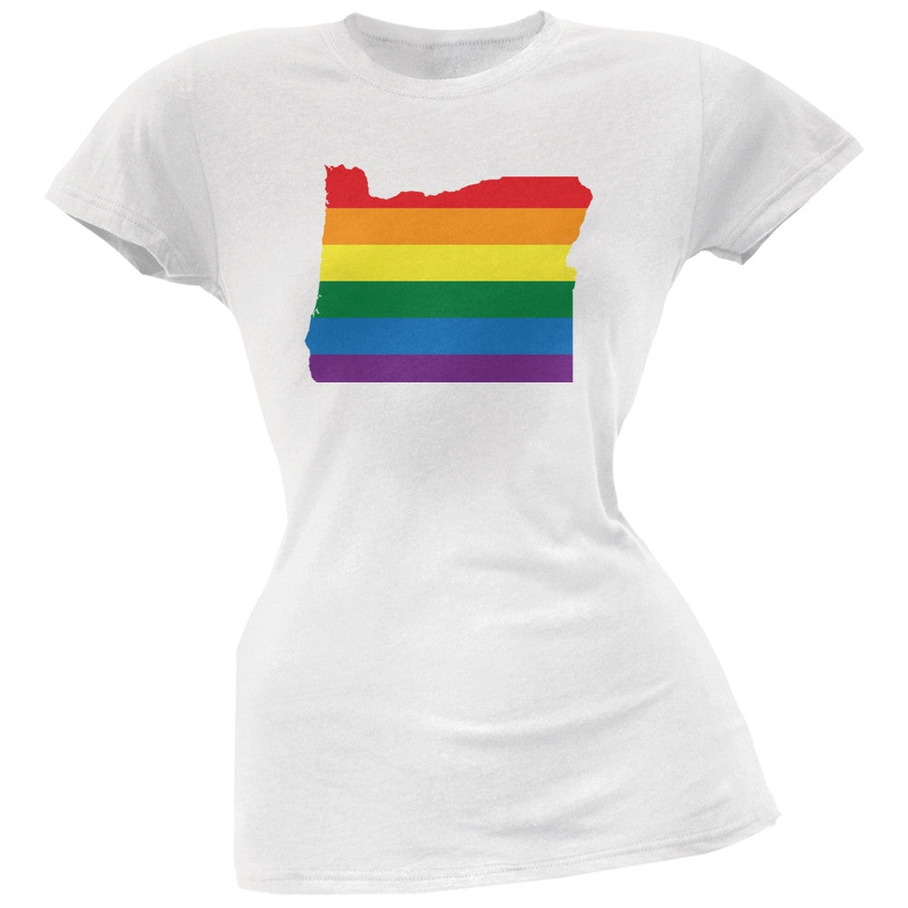 Oregon LGBT Lesbian Pride Rainbow White Juniors Soft T-Shirt Juniors T-Shirts Old Glory 2XL White 