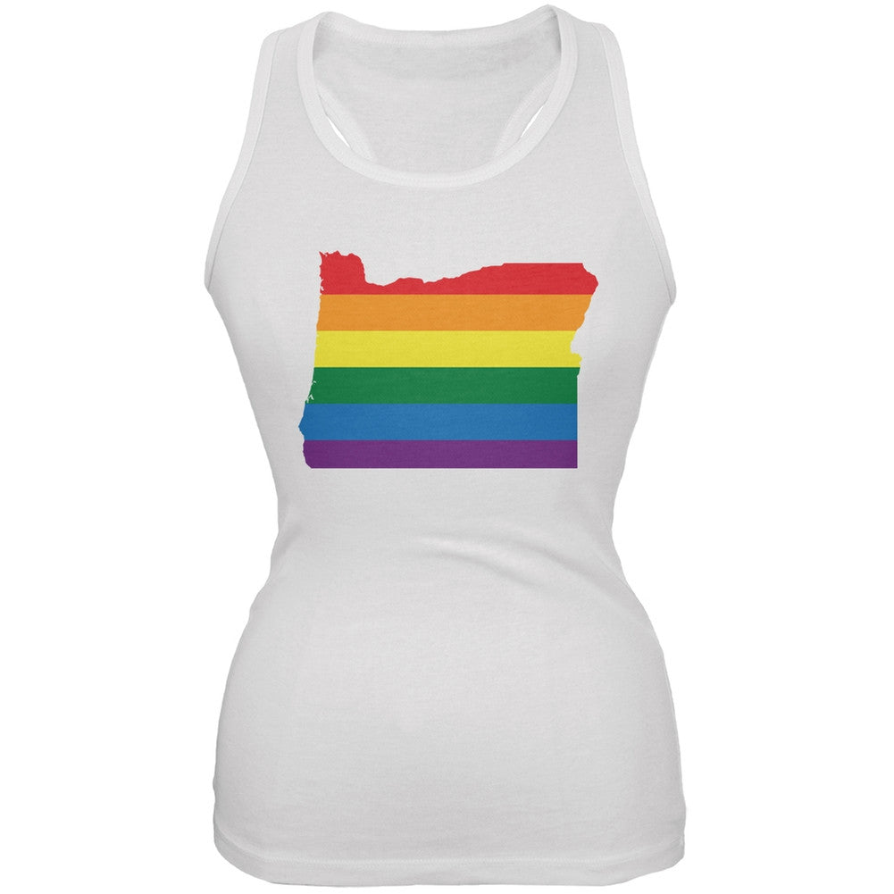 Oregon LGBT Lesbian Pride Rainbow White Juniors Soft Tank Top Juniors Tank Tops Old Glory 2XL White 