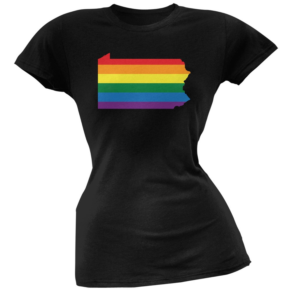 Pennsylvania LGBT Lesbian Pride Rainbow Black Juniors Soft T-Shirt Juniors T-Shirts Old Glory 2XL Black 