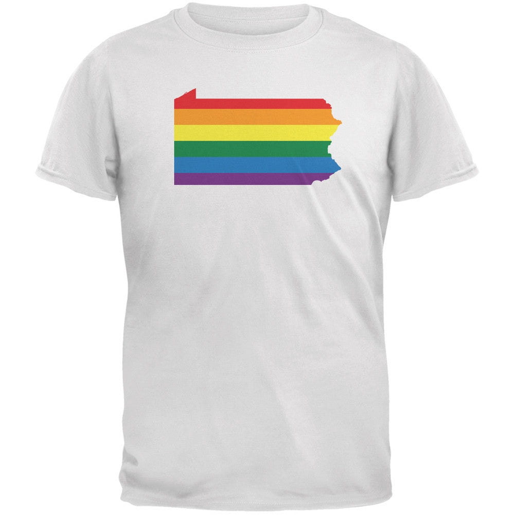 Pennsylvania LGBT Gay Pride Rainbow White Adult T-Shirt Men's T-Shirts Old Glory 2XL White 