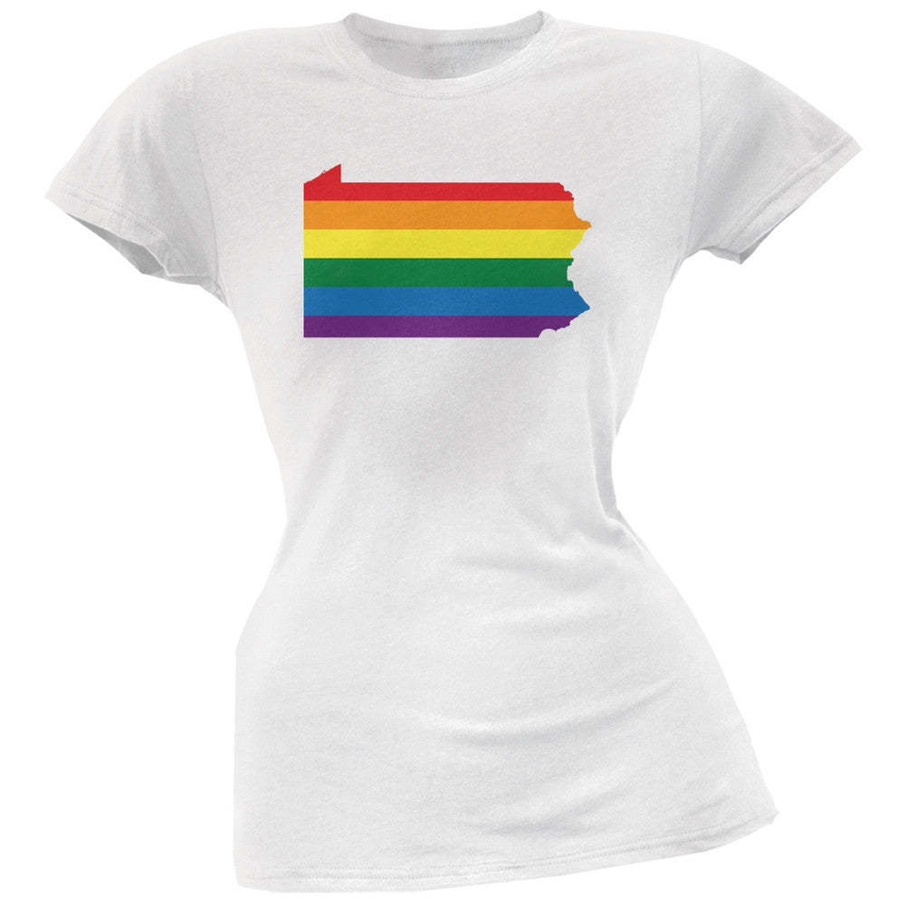 Pennsylvania LGBT Lesbian Pride Rainbow White Juniors Soft T-Shirt Juniors T-Shirts Old Glory 2XL White 