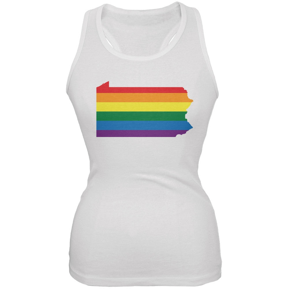 Pennsylvania LGBT Lesbian Pride Rainbow White Juniors Soft Tank Top Juniors Tank Tops Old Glory 2XL White 