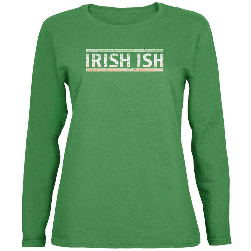 St Patricks Day Irish Ish Funny Green Ladies Long Sleeve T-Shirt Women's Long Sleeves Old Glory 2XL Green 