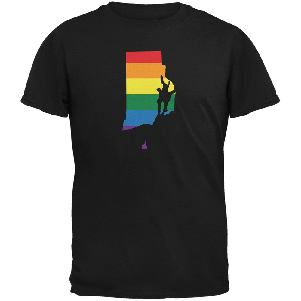 Rhode Island LGBT Gay Pride Rainbow Black Adult T-Shirt Men's T-Shirts Old Glory 2XL Black 