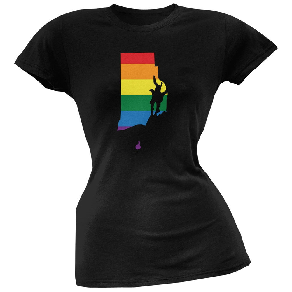 Rhode Island LGBT Lesbian Pride Rainbow Black Juniors Soft T-Shirt Juniors T-Shirts Old Glory 2XL Black 