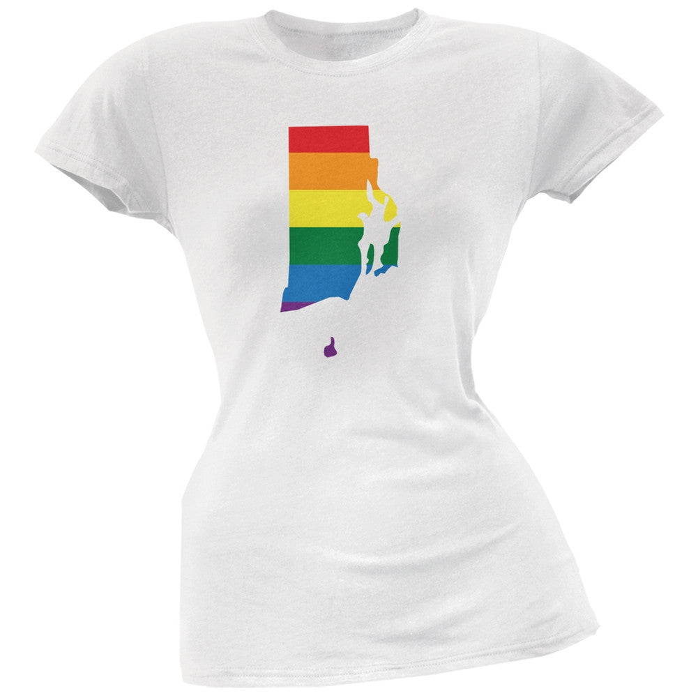 Rhode Island LGBT Lesbian Pride Rainbow White Juniors Soft T-Shirt Juniors T-Shirts Old Glory 2XL White 