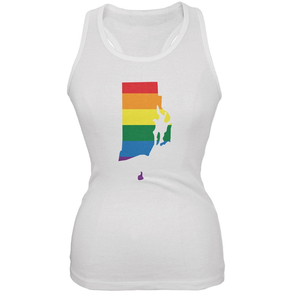 Rhode Island LGBT Lesbian Pride Rainbow White Juniors Soft Tank Top Juniors Tank Tops Old Glory 2XL White 