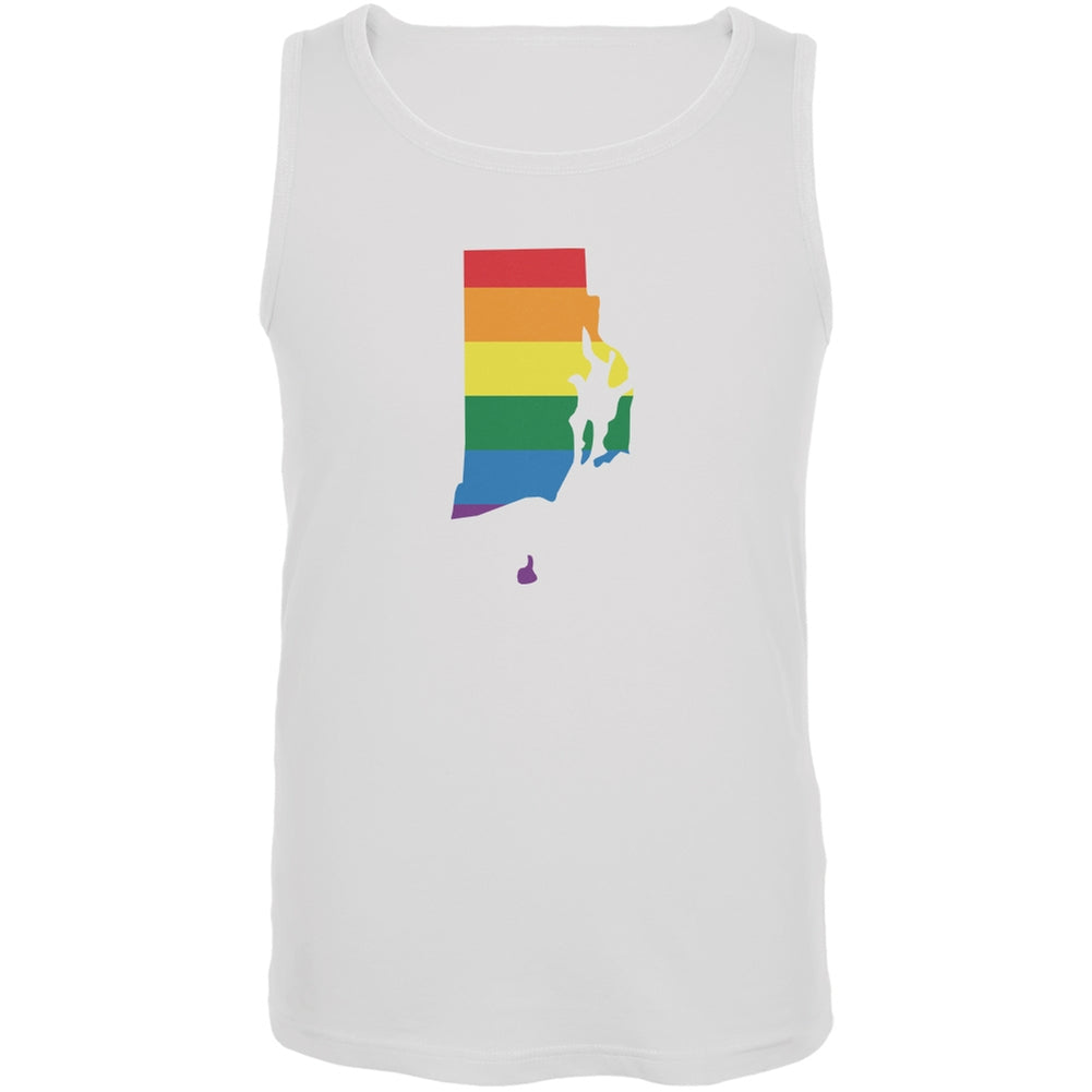 Rhode Island LGBT Gay Pride Rainbow White Adult Tank Top Men's Tank Tops Old Glory 2XL White 