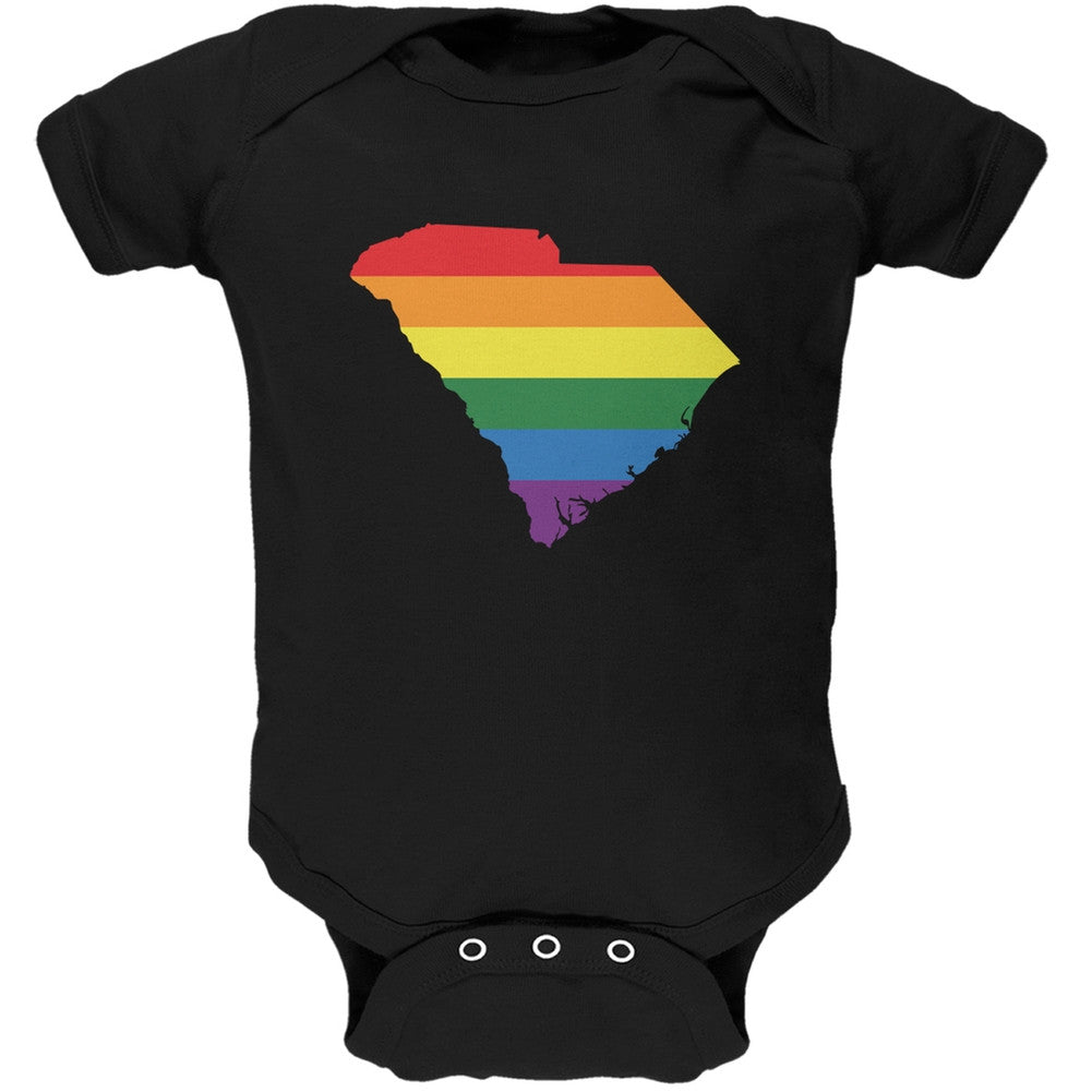 South Carolina LGBT Gay Pride Rainbow Black Soft Baby One Piece Baby One Piece Old Glory 0-3M Black 