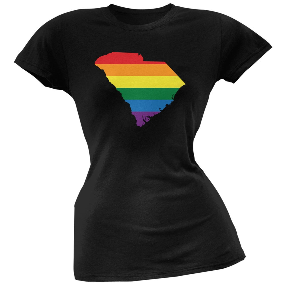 South Carolina LGBT Lesbian Pride Rainbow Black Juniors Soft T-Shirt Juniors T-Shirts Old Glory 2XL Black 