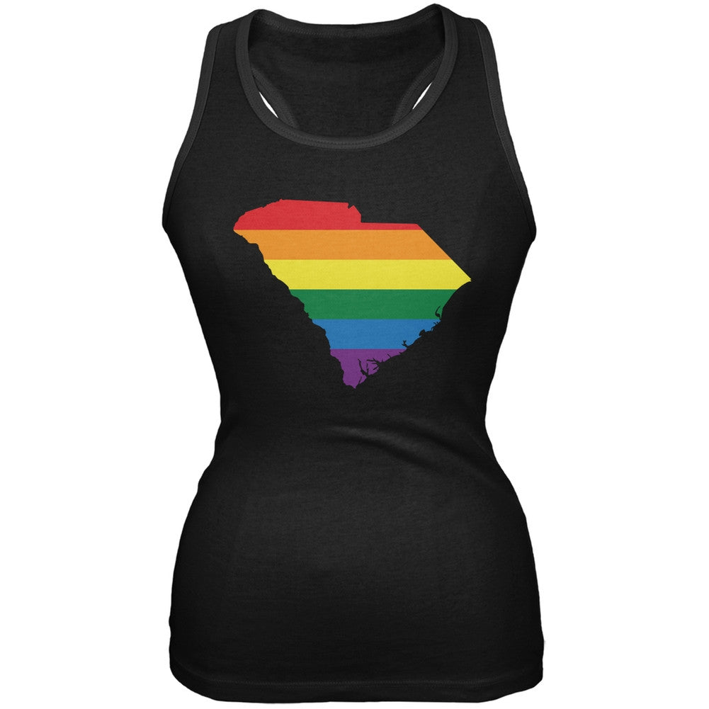 South Carolina LGBT Lesbian Pride Rainbow Black Juniors Soft Tank Top Juniors Tank Tops Old Glory 2XL Black 