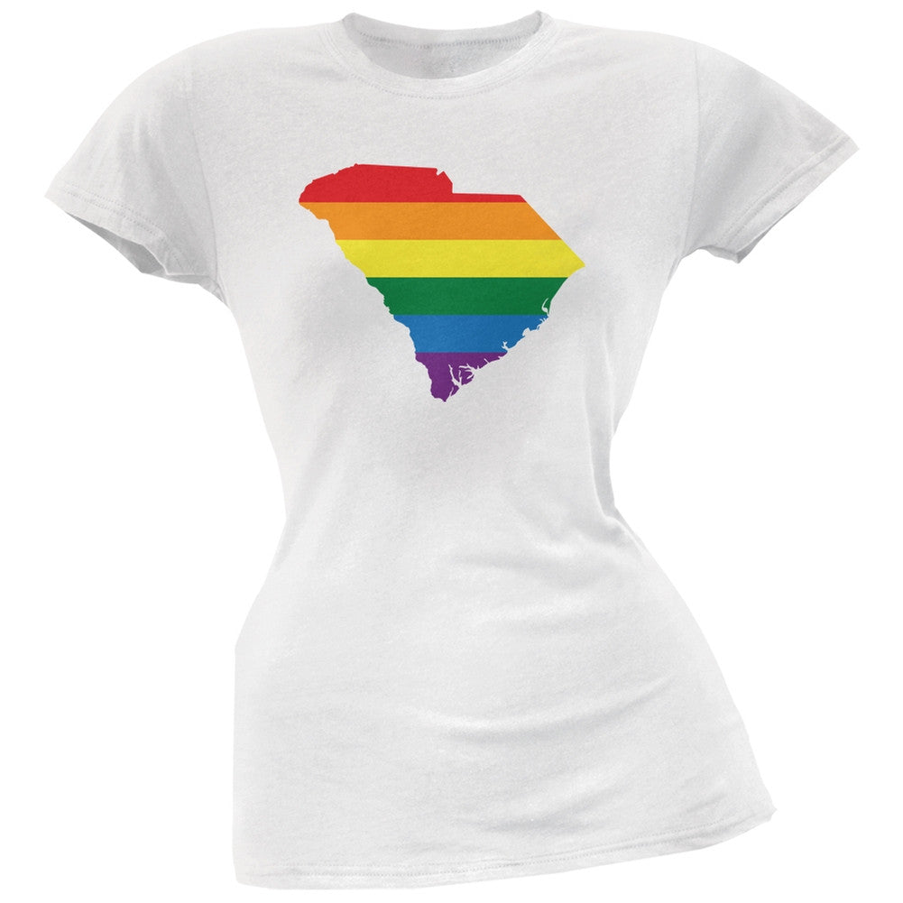 South Carolina LGBT Lesbian Pride Rainbow White Juniors Soft T-Shirt Juniors T-Shirts Old Glory 2XL White 