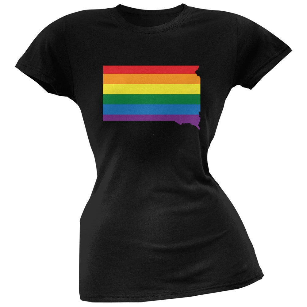 South Dakota LGBT Lesbian Pride Rainbow Black Juniors Soft T-Shirt Juniors T-Shirts Old Glory 2XL Black 