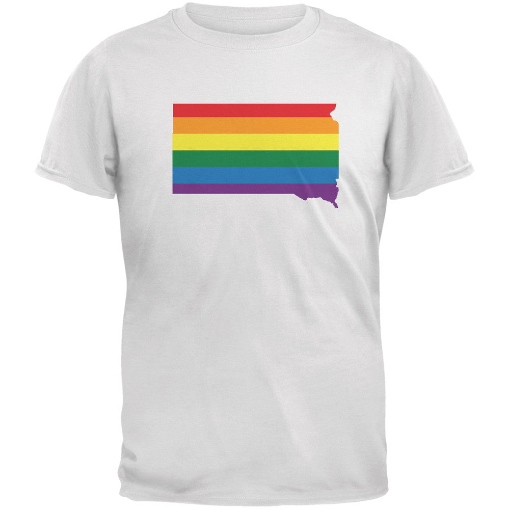 South Dakota LGBT Gay Pride Rainbow White Adult T-Shirt Men's T-Shirts Old Glory 2XL White 