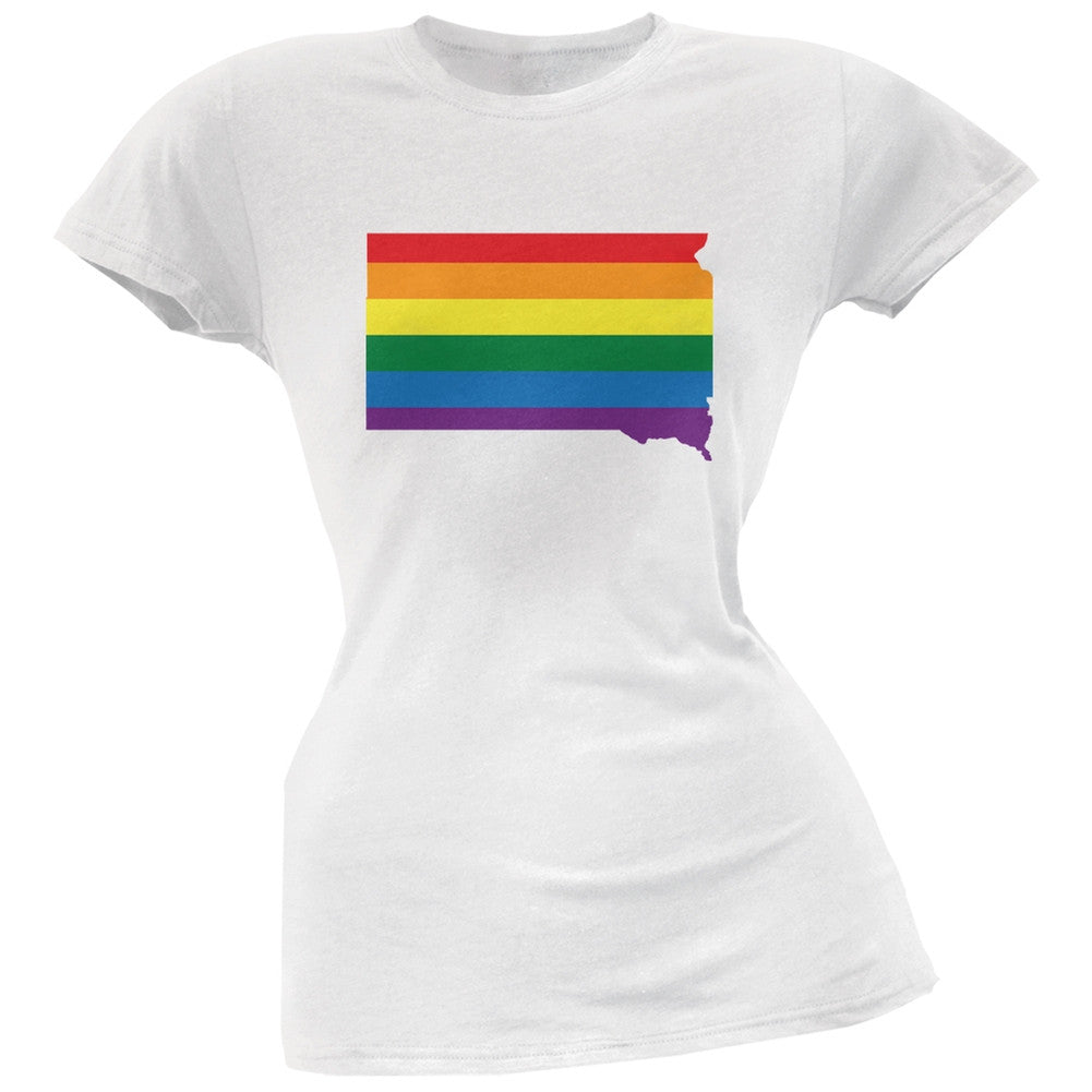 South Dakota LGBT Lesbian Pride Rainbow White Juniors Soft T-Shirt Juniors T-Shirts Old Glory 2XL White 