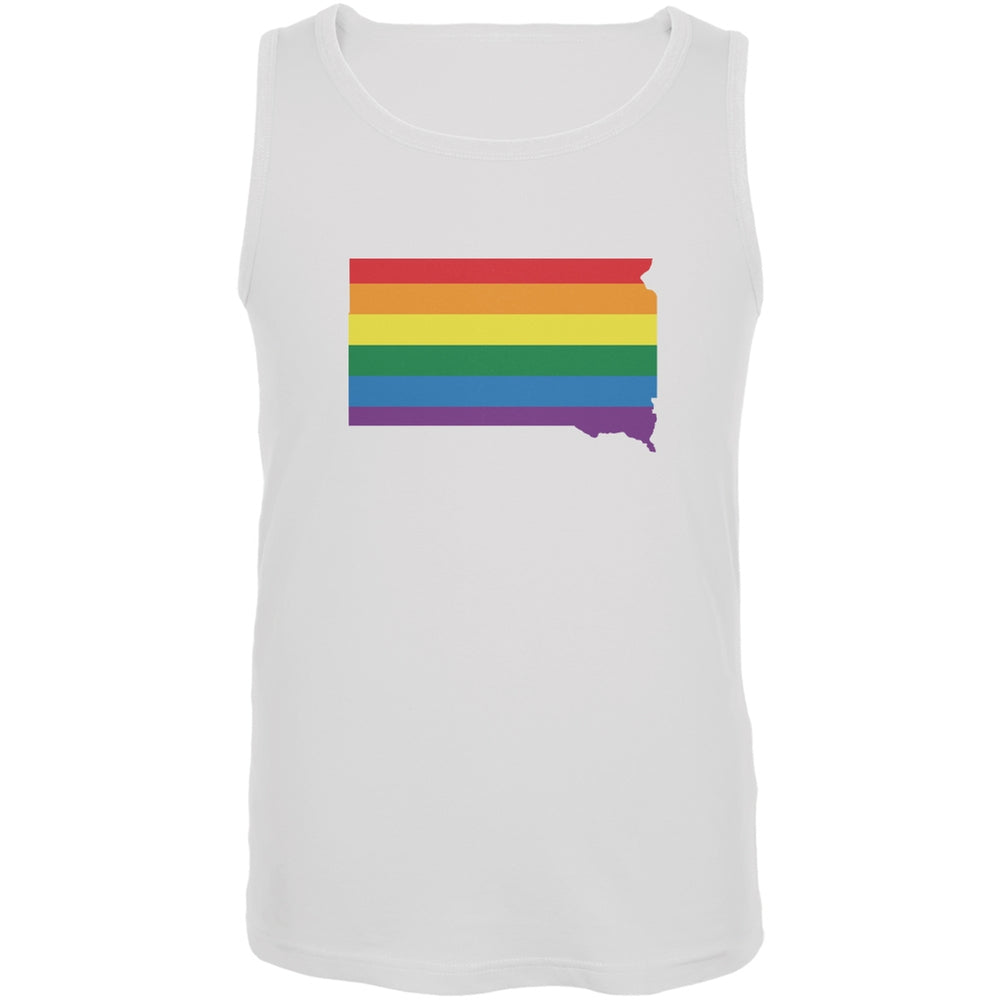 South Dakota LGBT Gay Pride Rainbow White Adult Tank Top Men's Tank Tops Old Glory 2XL White 