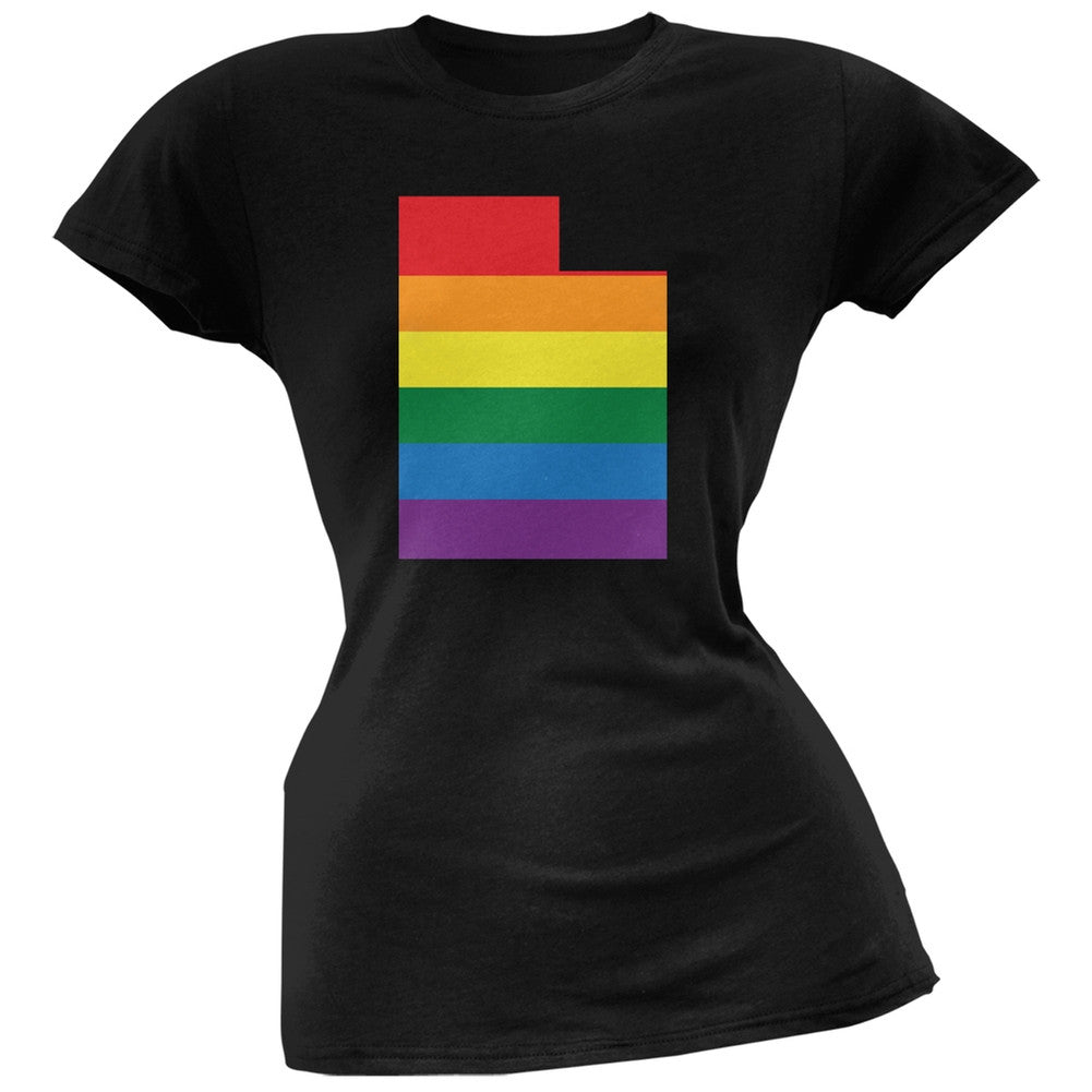 Utah LGBT Lesbian Pride Rainbow Black Juniors Soft T-Shirt Juniors T-Shirts Old Glory 2XL Black 