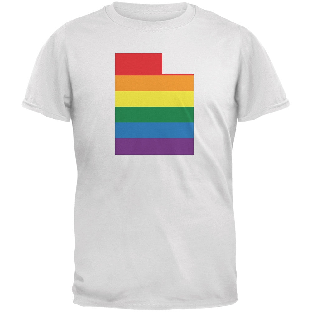 Utah LGBT Gay Pride Rainbow White Adult T-Shirt Men's T-Shirts Old Glory 2XL White 