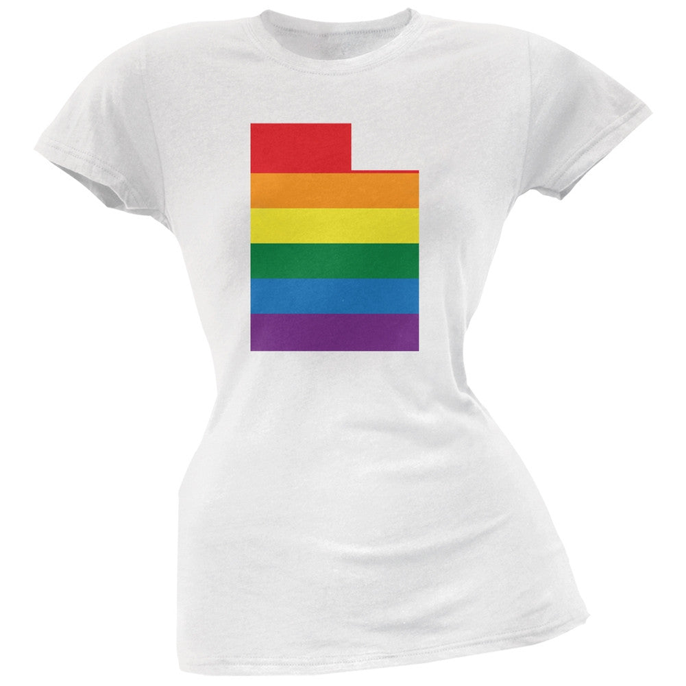 Utah LGBT Lesbian Pride Rainbow White Juniors Soft T-Shirt Juniors T-Shirts Old Glory 2XL White 