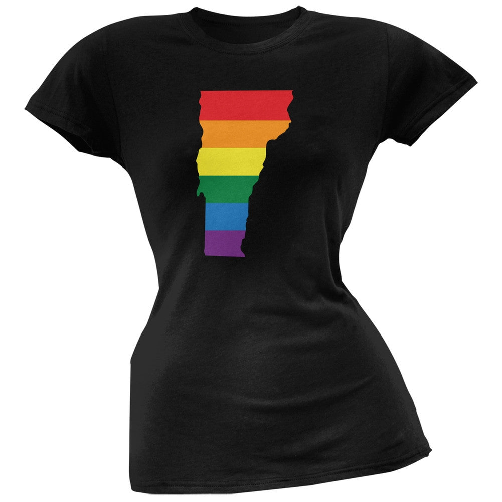 Vermont LGBT Lesbian Pride Rainbow Black Juniors Soft T-Shirt Juniors T-Shirts Old Glory 2XL Black 