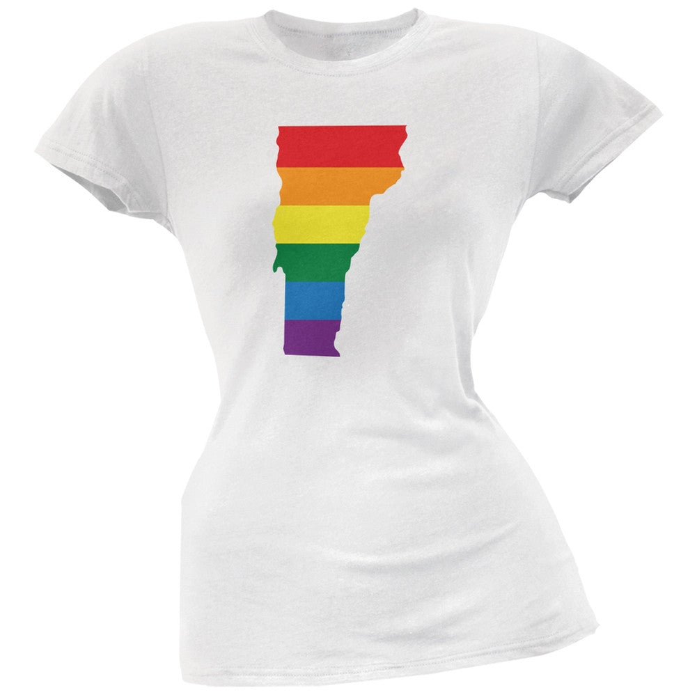 Vermont LGBT Lesbian Pride Rainbow White Juniors Soft T-Shirt Juniors T-Shirts Old Glory 2XL White 